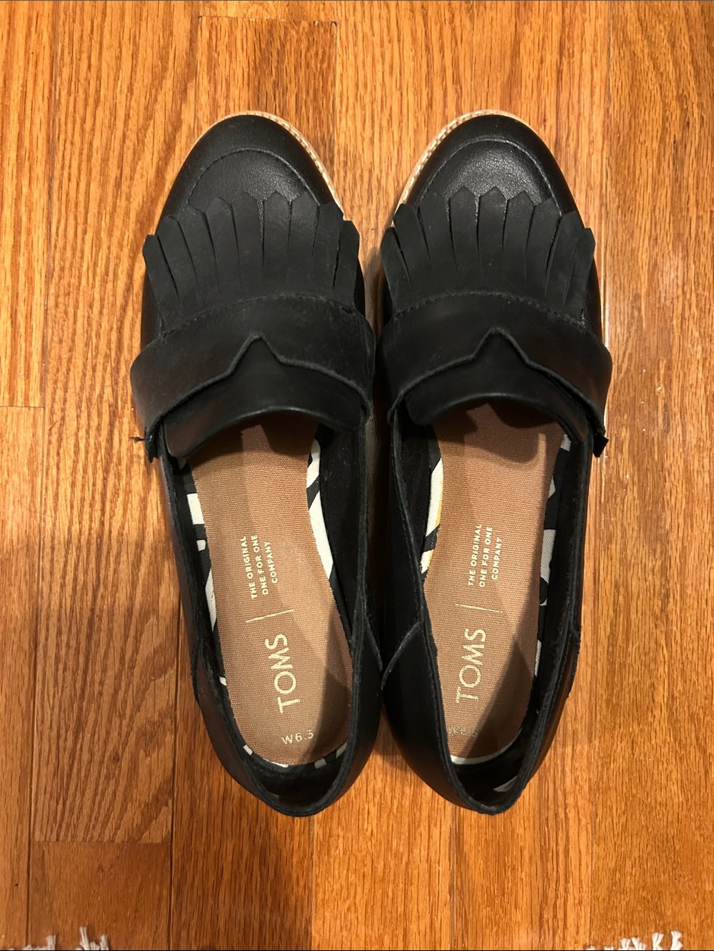 TOMS Black Fringe Kiltie Slip-On Loafers